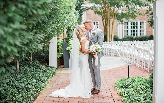 Katie May Bridal Collection Sienna Gown | Backless Lace Wedding Dress | The Tidewater Inn Wedding Photo | Easton Maryland Wedding | Eastern Shore Wedding | Summer Wedding Inspiration | Blush Pink Wedding | Photo by Richard and Tara Photography